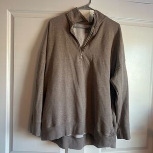 aerie Women's Half-Zip Hooded Sweatshirt in Taupe